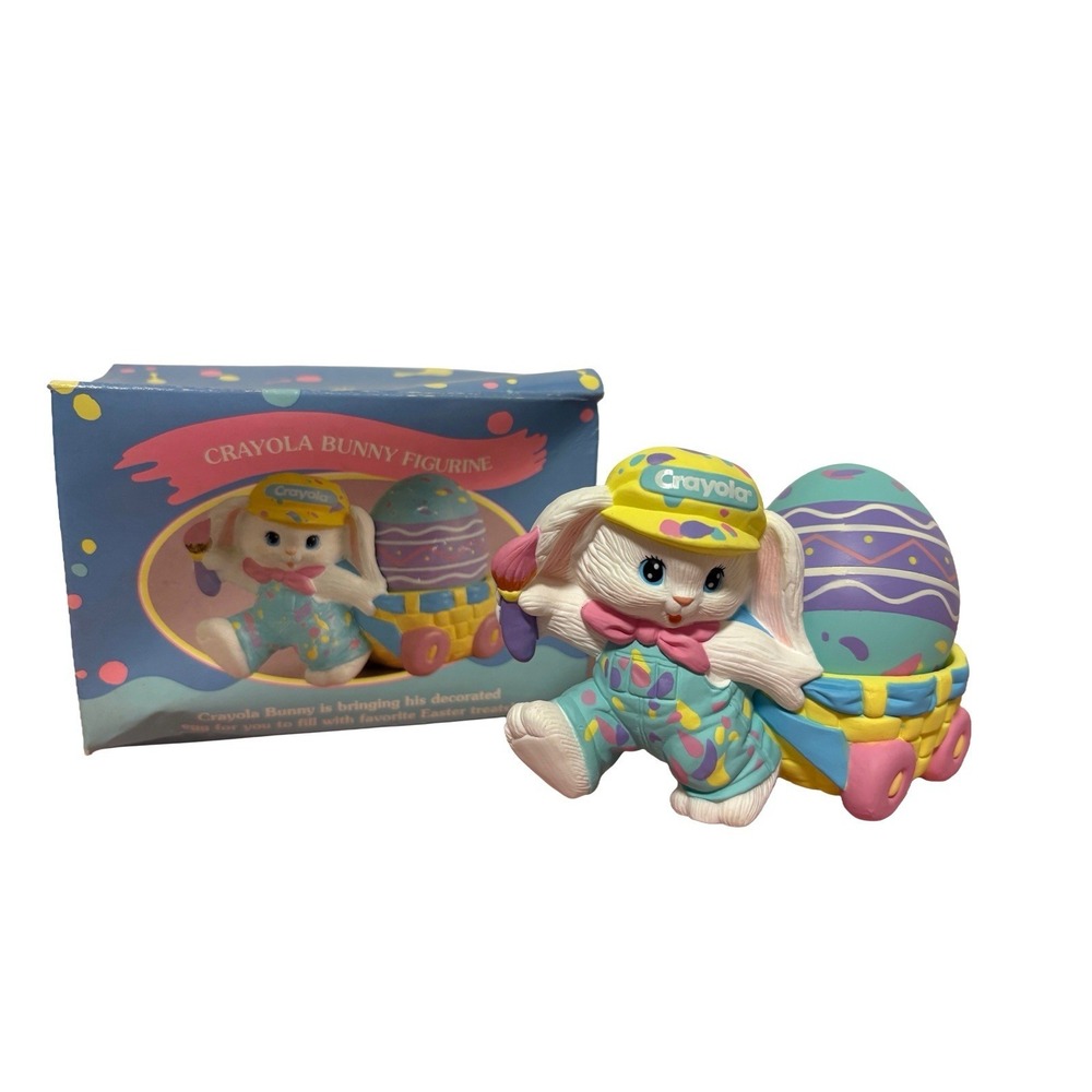 Vintage Hallmark Crayola Bunny Figurine Basket Wagon Fillable Egg w/Box 90's MCM